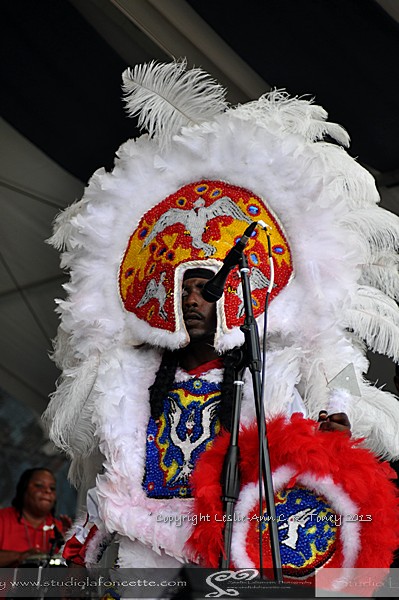 Golden Star Hunters Mardi Gras Indians at New Orleans Jazz & Heritage Festival. © Copyright Leslie-Ann C. R. Toney 2013